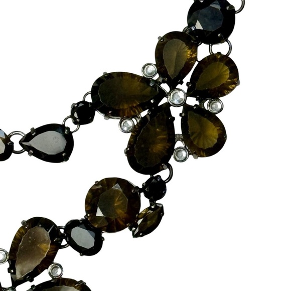 Large Flowers Faceted Rhinestone Faux Stone Silver Tone Statement Boho Necklace - Picture 8 of 14